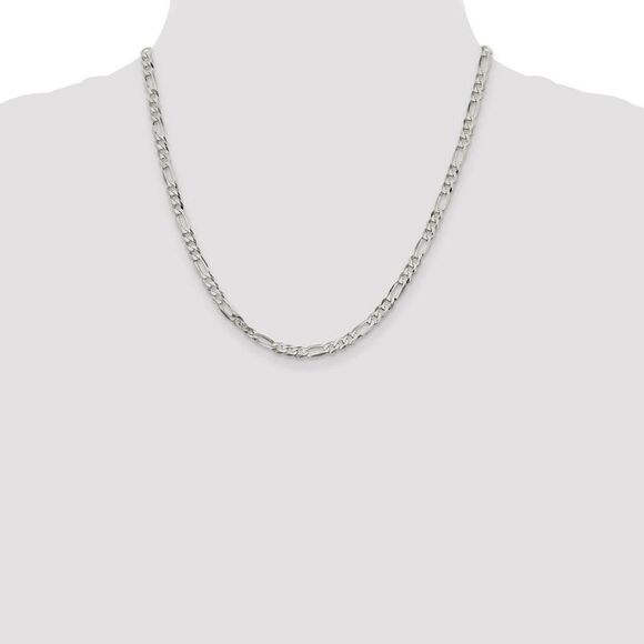 4.5mm Sterling Silver Flat Figaro Chain Necklace, 20 Inch - Picture 2 of 8